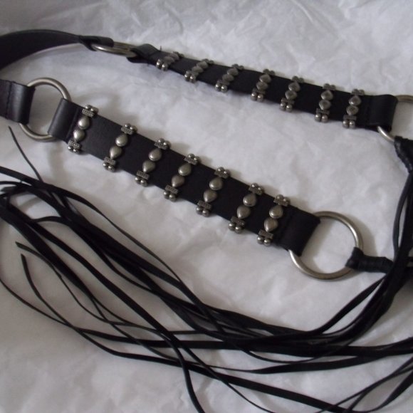 BLACK AND SILVER STRAPPY LEATHER BELT - Picture 3 of 15